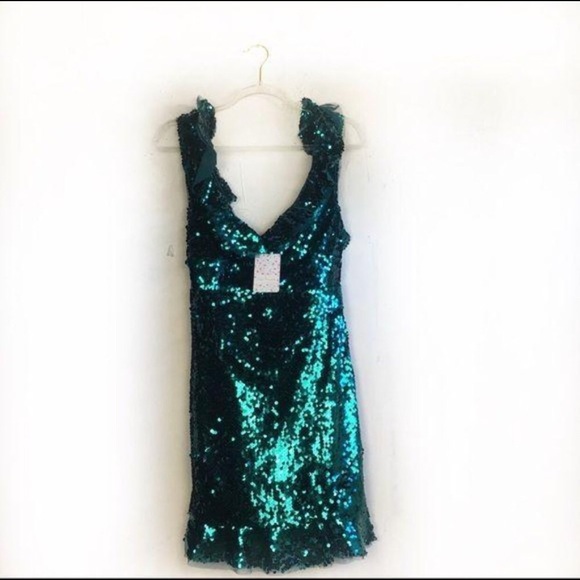 Free People Siren Green Sequins Mini Dress Size 12 - Picture 4 of 8